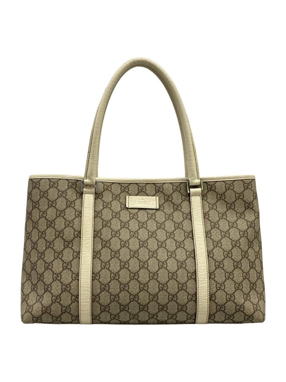 Gucci Tote GG Plus Supreme Gray Beige Ivory Leather